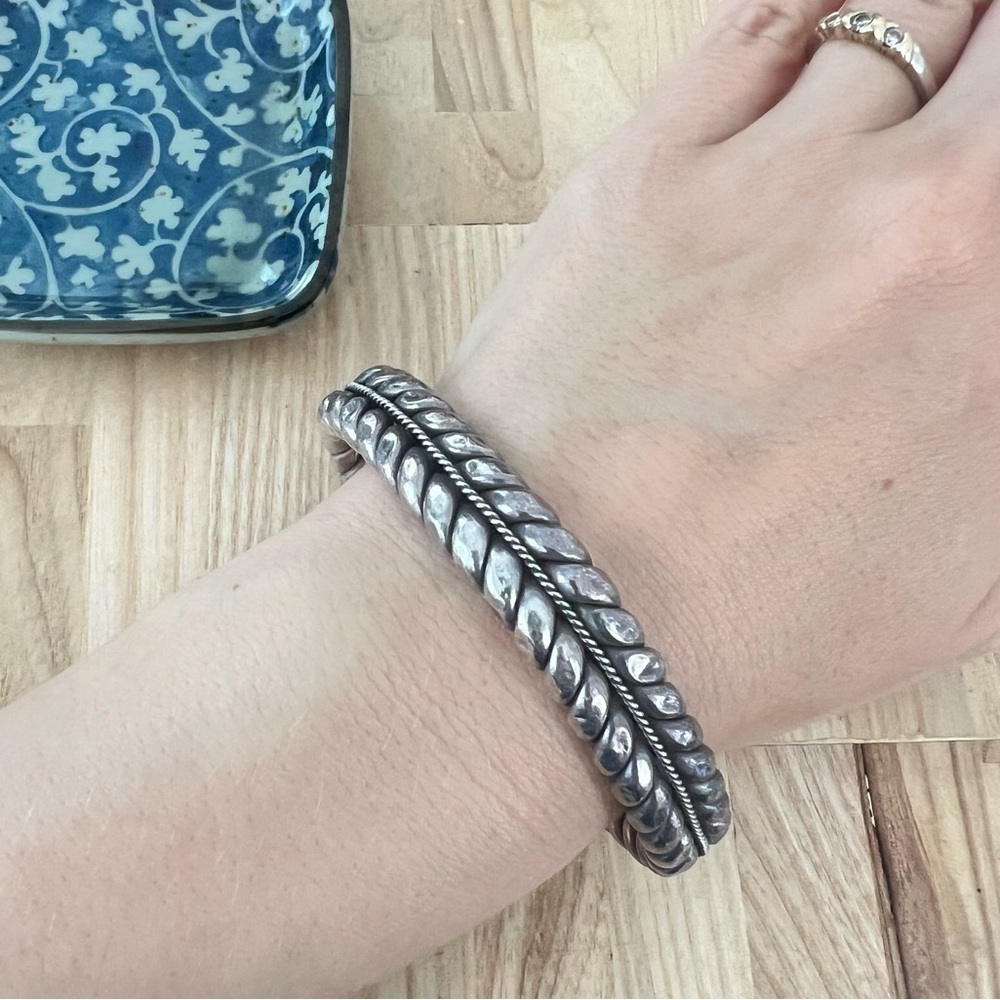 Vintage 925 Sterling silver braided chevron cuff bracelet